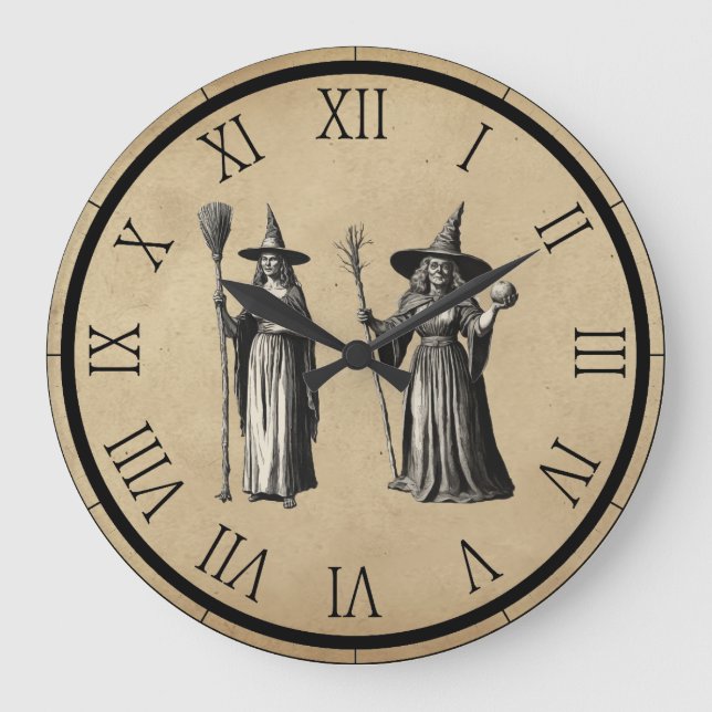 Halloween Spooky Witch a Full Moon Large Clock (Front)