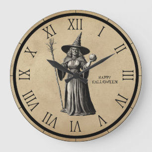 Halloween Spooky Witch a Full Moon Large Clock