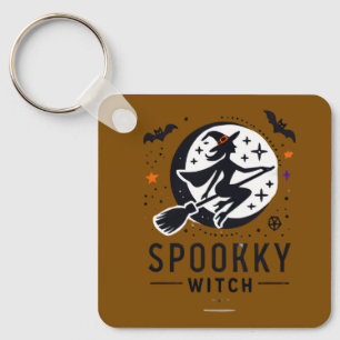 Halloween Spooky Witch Design - Flying on Broom Key Ring