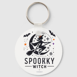 Halloween Spooky Witch Design - Flying on Broom Key Ring
