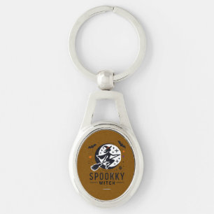Halloween Spooky Witch Design - Flying on Broom Key Ring