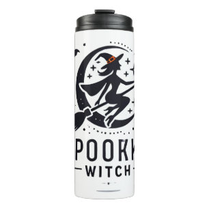 Halloween Spooky Witch Design - Flying on Broom Thermal Tumbler