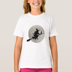 Halloween Spooky Witch Flying Across a Full Moon T-Shirt