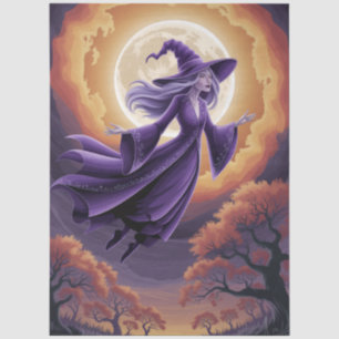 Halloween Spooky Witch Flying Across a Full Moon Tissue Paper