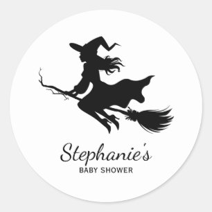 Halloween Spooky Witch Flying baby shower Classic Round Sticker