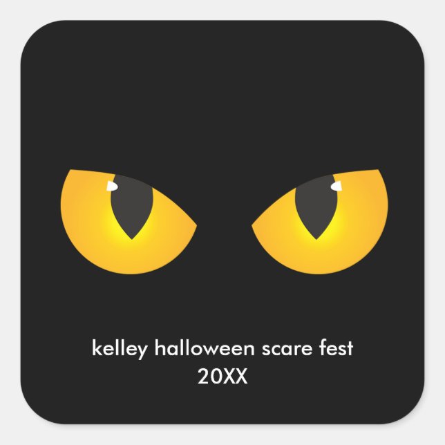 Halloween Spooky Yellow Eyes, Minimalist Favour Square Sticker (Front)