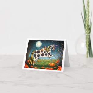 HALLOWEEN SPOTTED PONY & BAT CAT Blank * Holiday Card