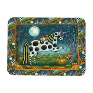 HALLOWEEN SPOTTED PONY & BAT CAT Fantasy Horse Magnet