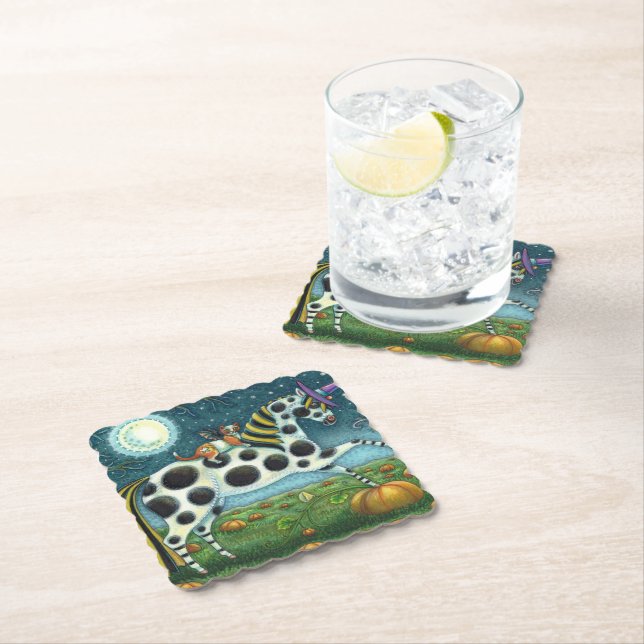 HALLOWEEN SPOTTED PONY & BAT CAT Fantasy Horse Paper Coaster (Insitu)