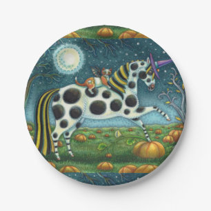 HALLOWEEN SPOTTED PONY & BAT CAT Fantasy Horse Paper Plate
