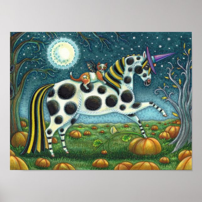 HALLOWEEN SPOTTED PONY & BAT CAT Fantasy Horse Poster (Front)