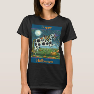 HALLOWEEN SPOTTED PONY & BAT CAT Fantasy Horse T-Shirt