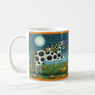 HALLOWEEN SPOTTED PONY & BAT CAT Whimsical Horse Coffee Mug