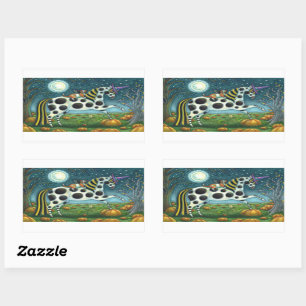 HALLOWEEN SPOTTED PONY & BAT CAT Whimsical Horse Rectangular Sticker
