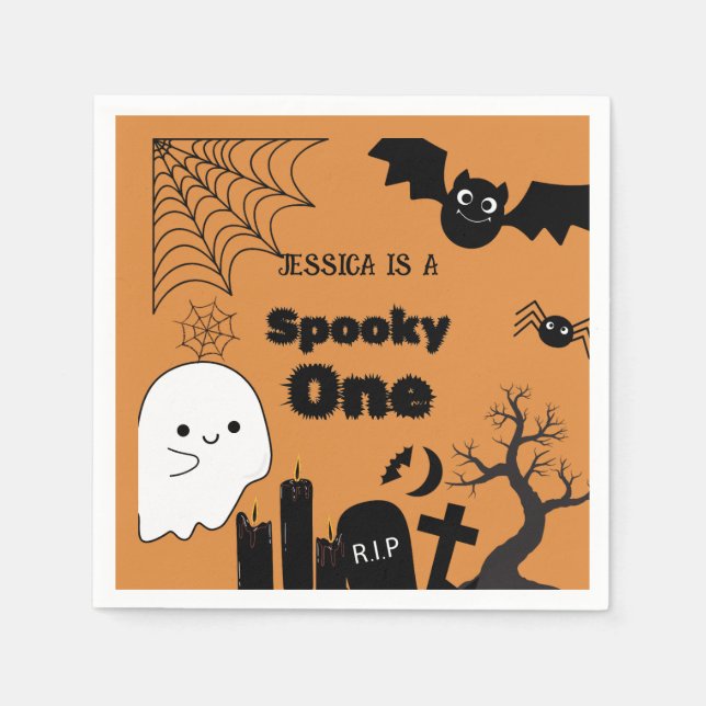 Halloween Sppoky One First Birthday party Napkin (Front)