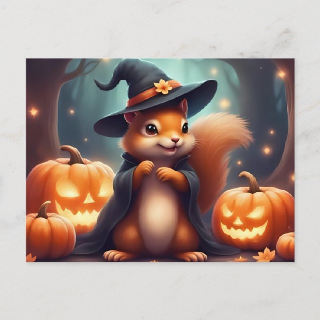 Halloween Squirrel and Jack O'Lantern  Holiday Postcard (Front)