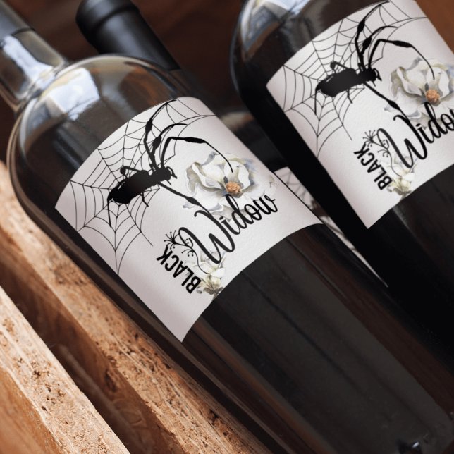 Halloween Stamp Collection "Black Widow" Wine Label (Halloween stamp collection Black Widow Wine Bottle from The Beekeeper Store)