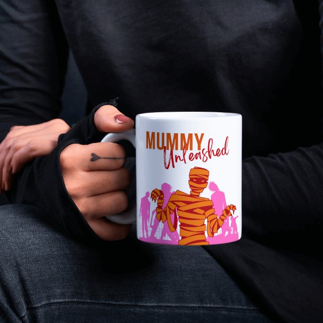 Halloween Stamp Collection mummy against graveyard Two-Tone Coffee Mug (Creator Uploaded)