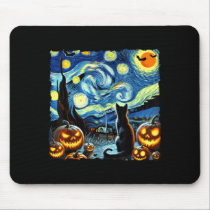 Halloween Starry Art Night Sky Art Black Cat Mouse Pad
