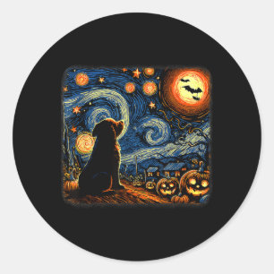 Halloween Starry Art Night Sky Art Black Dog Classic Round Sticker