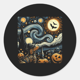 Halloween Starry Art Night Sky Art Dog Pumpkins Classic Round Sticker