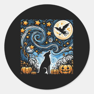 Halloween Starry Art Night Sky Art Dog Pumpkins Classic Round Sticker