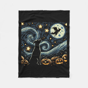 Halloween Starry Art Night Sky Art Dog Pumpkins Fleece Blanket