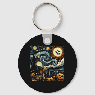 Halloween Starry Art Night Sky Art Dog Pumpkins Key Ring