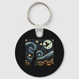 Halloween Starry Art Night Sky Art Dog Pumpkins Key Ring