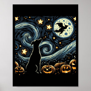 Halloween Starry Art Night Sky Art Dog Pumpkins Poster