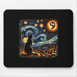 Halloween Starry Night Black Cat Comma La Kamala 1 Mouse Pad