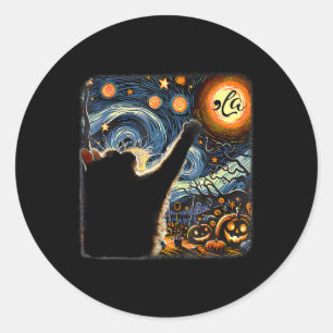 Halloween Starry Night Black Cat Comma La Kamala 2 Classic Round Sticker