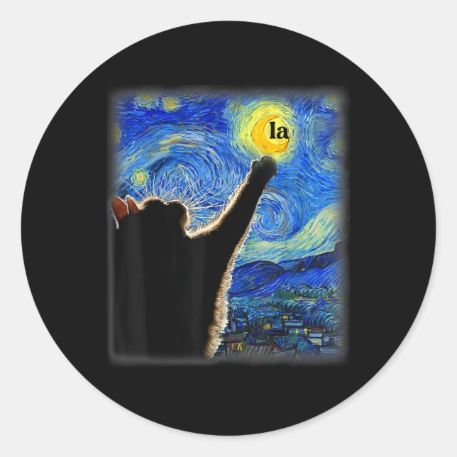 Halloween Starry Night Black Cat Comma La Kamala  Classic Round Sticker (Front)