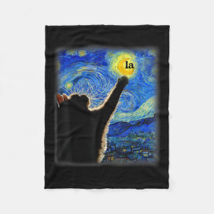 Halloween Starry Night Black Cat Comma La Kamala Fleece Blanket