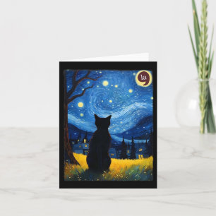 Halloween Starry Night Black Cat Comma La Kamala H Card