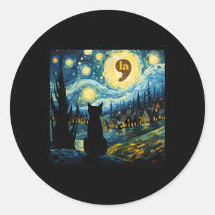 Halloween Starry Night Black Cat Comma La Kamala H Classic Round Sticker