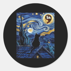 Halloween Starry Night Black Cat Comma La Kamala H Classic Round Sticker