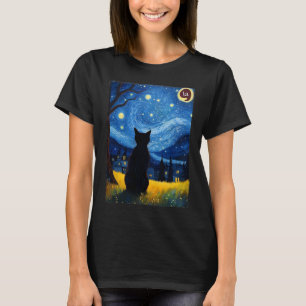 Halloween Starry Night Black Cat Comma La Kamala H T-Shirt