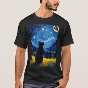 Halloween Starry Night Black Cat Comma La Kamala H T-Shirt