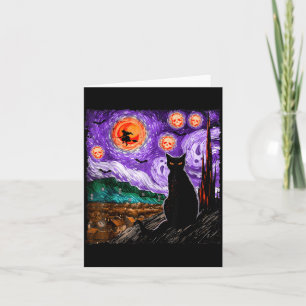 Halloween Starry Night Black Cat Kitten Spooky Card
