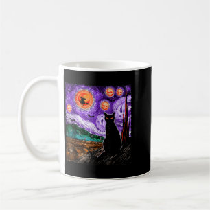 Halloween Starry Night Black Cat Kitten Spooky Coffee Mug