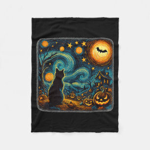Halloween Starry Night Black Cat Pumpkins Art Men Fleece Blanket