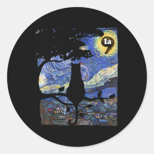 Halloween Starry Night Cat Comma La Kamala Harris Classic Round Sticker