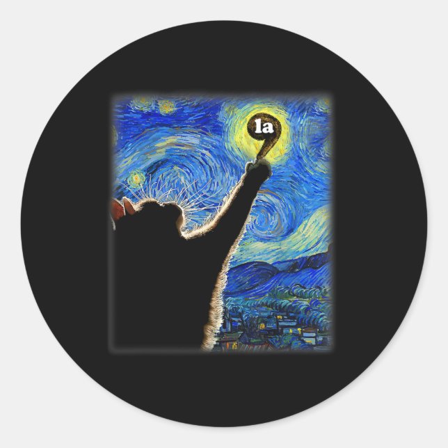 Halloween Starry Night Cat Comma La Kamala Harris  Classic Round Sticker (Front)