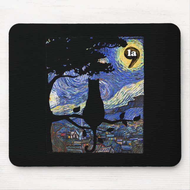 Halloween Starry Night Cat Comma La Kamala Harris  Mouse Pad (Front)