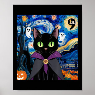 Halloween Starry Night Cat Comma La Kamala Harris Poster