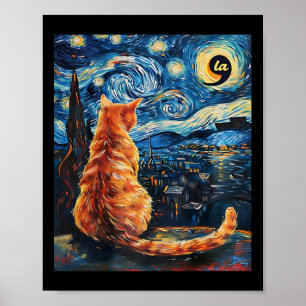 Halloween Starry Night Cat Comma La Kamala Harris Poster