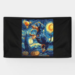 Halloween Starry Night Puppy Dachshund Banner