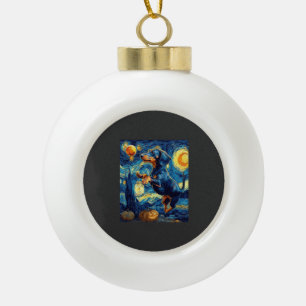 Halloween Starry Night Puppy Dachshund Ceramic Ball Christmas Ornament