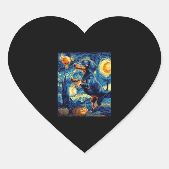 Halloween Starry Night Puppy Dachshund Heart Sticker (Front)